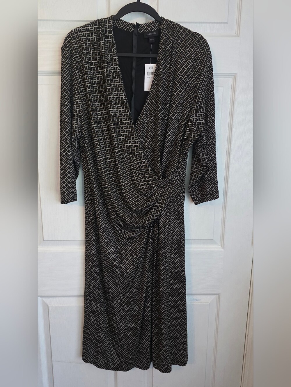 NWT J.Jill Wearever Draped Wrap Midi Dress XL Black Playful Geometric 306201